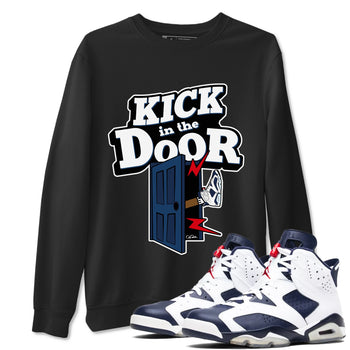 6s White And Midnight Navy shirts to match jordans Kick In The Door sneaker match tees Air Jordan 6 White And Midnight Navy SNRT Sneaker Tees streetwear brand Black 1 unisex cotton tee