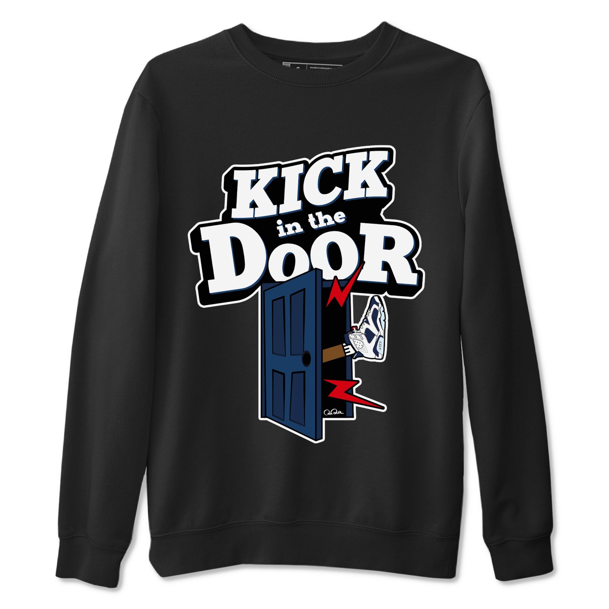 6s White And Midnight Navy shirts to match jordans Kick In The Door sneaker match tees Air Jordan 6 White And Midnight Navy SNRT Sneaker Tees streetwear brand Black 2 unisex cotton tee