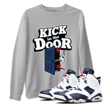 6s White And Midnight Navy shirts to match jordans Kick In The Door sneaker match tees Air Jordan 6 White And Midnight Navy SNRT Sneaker Tees streetwear brand Heather Grey 1 unisex cotton tee