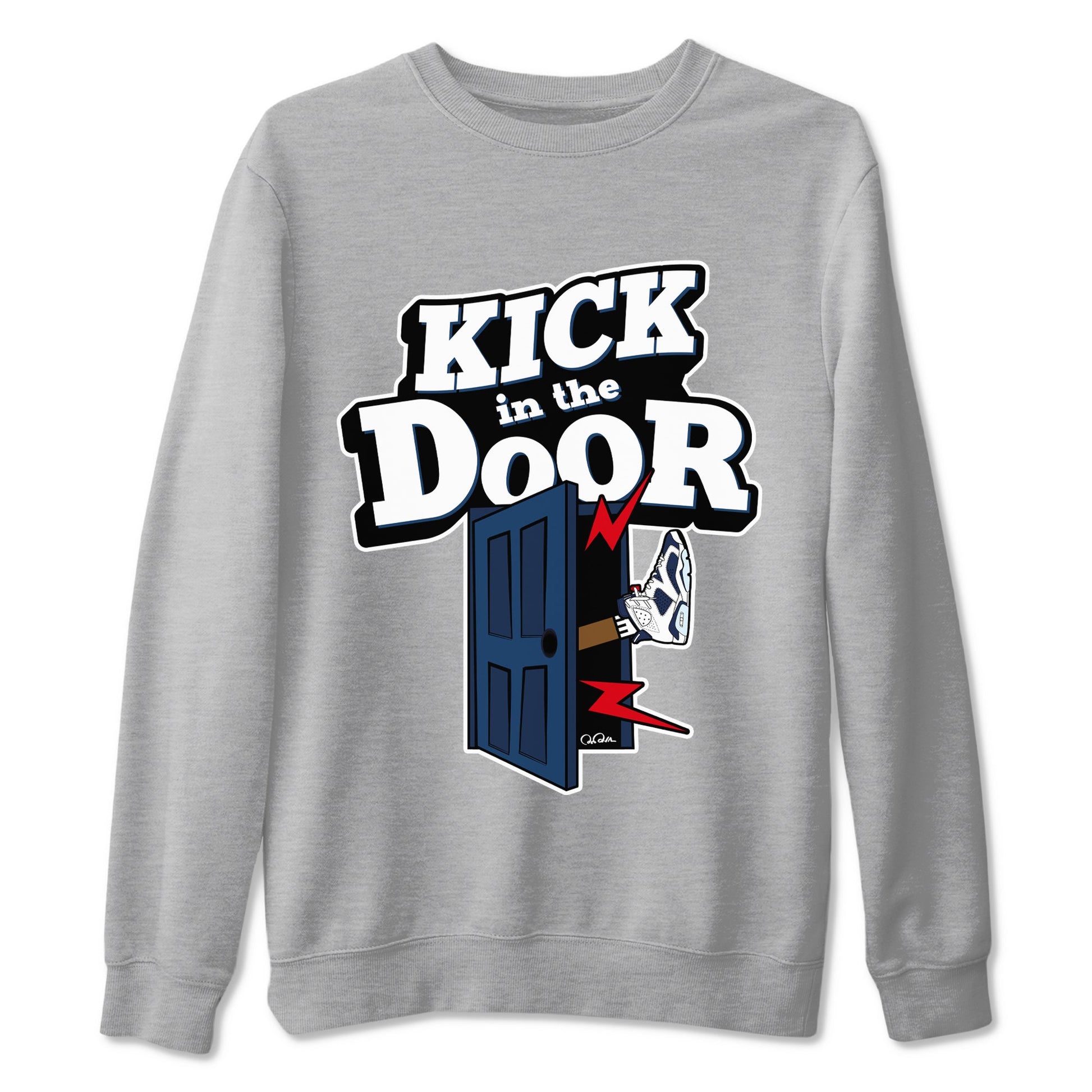 6s White And Midnight Navy shirts to match jordans Kick In The Door sneaker match tees Air Jordan 6 White And Midnight Navy SNRT Sneaker Tees streetwear brand Heather Grey 2 unisex cotton tee
