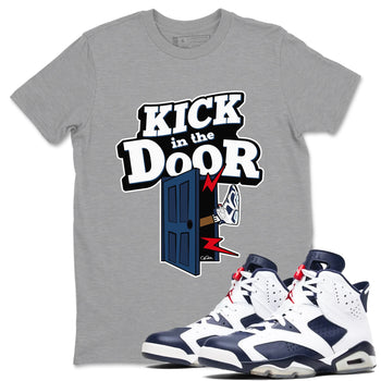 6s White And Midnight Navy shirts to match jordans Kick In The Door sneaker match tees Air Jordan 6 White And Midnight Navy SNRT Sneaker Tees streetwear brand Heather Grey 1 unisex cotton tee