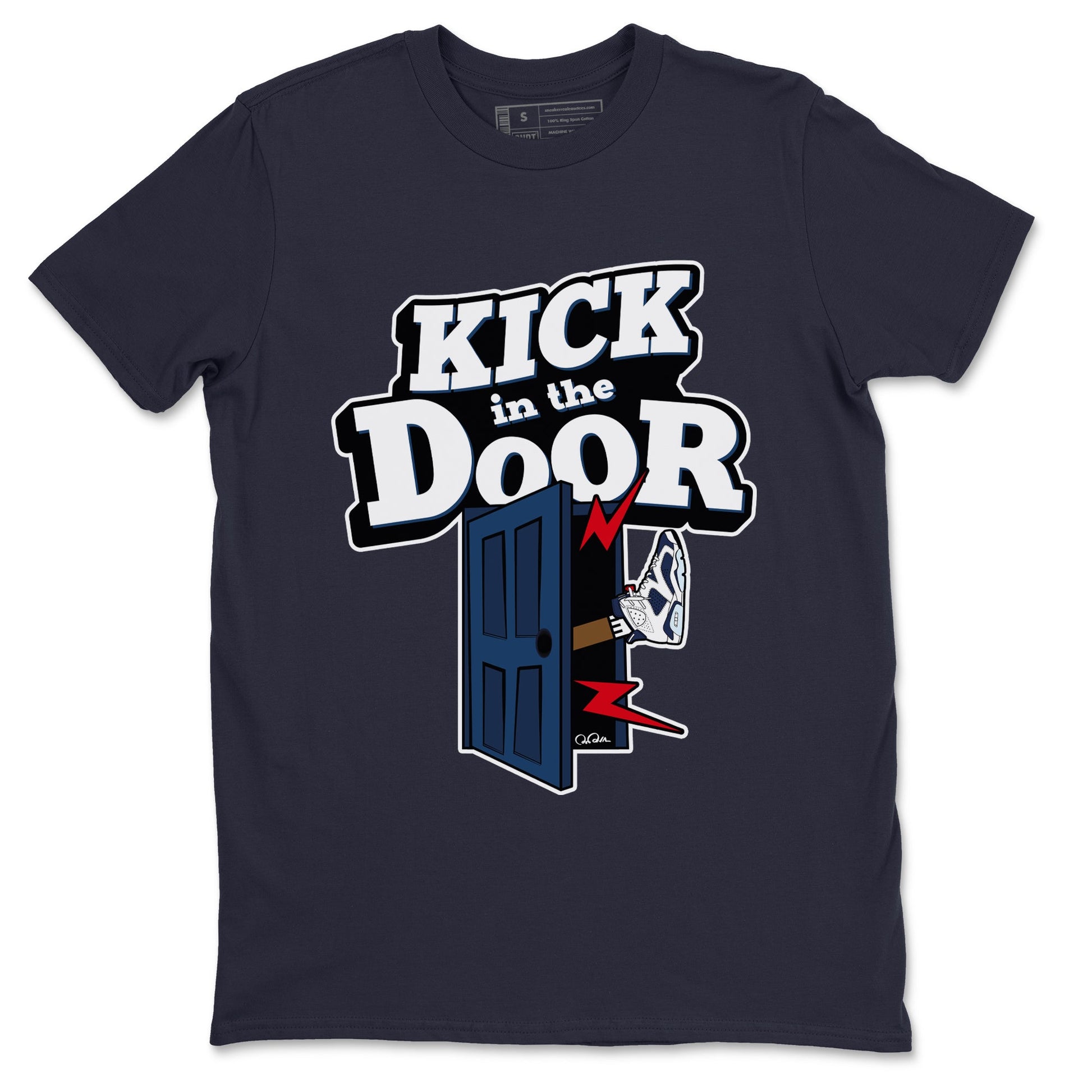 6s White And Midnight Navy shirts to match jordans Kick In The Door sneaker match tees Air Jordan 6 White And Midnight Navy SNRT Sneaker Tees streetwear brand Navy 2 unisex cotton tee