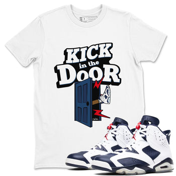 6s White And Midnight Navy shirts to match jordans Kick In The Door sneaker match tees Air Jordan 6 White And Midnight Navy SNRT Sneaker Tees streetwear brand White 1 unisex cotton tee