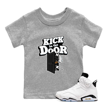 AJ6 White Black shirts to match jordans Kick In The Door sneaker match tees Air Jordan 6 White Black SNRT Sneaker Tees streetwear brand Baby and Youth Heather Grey 1 cotton tee