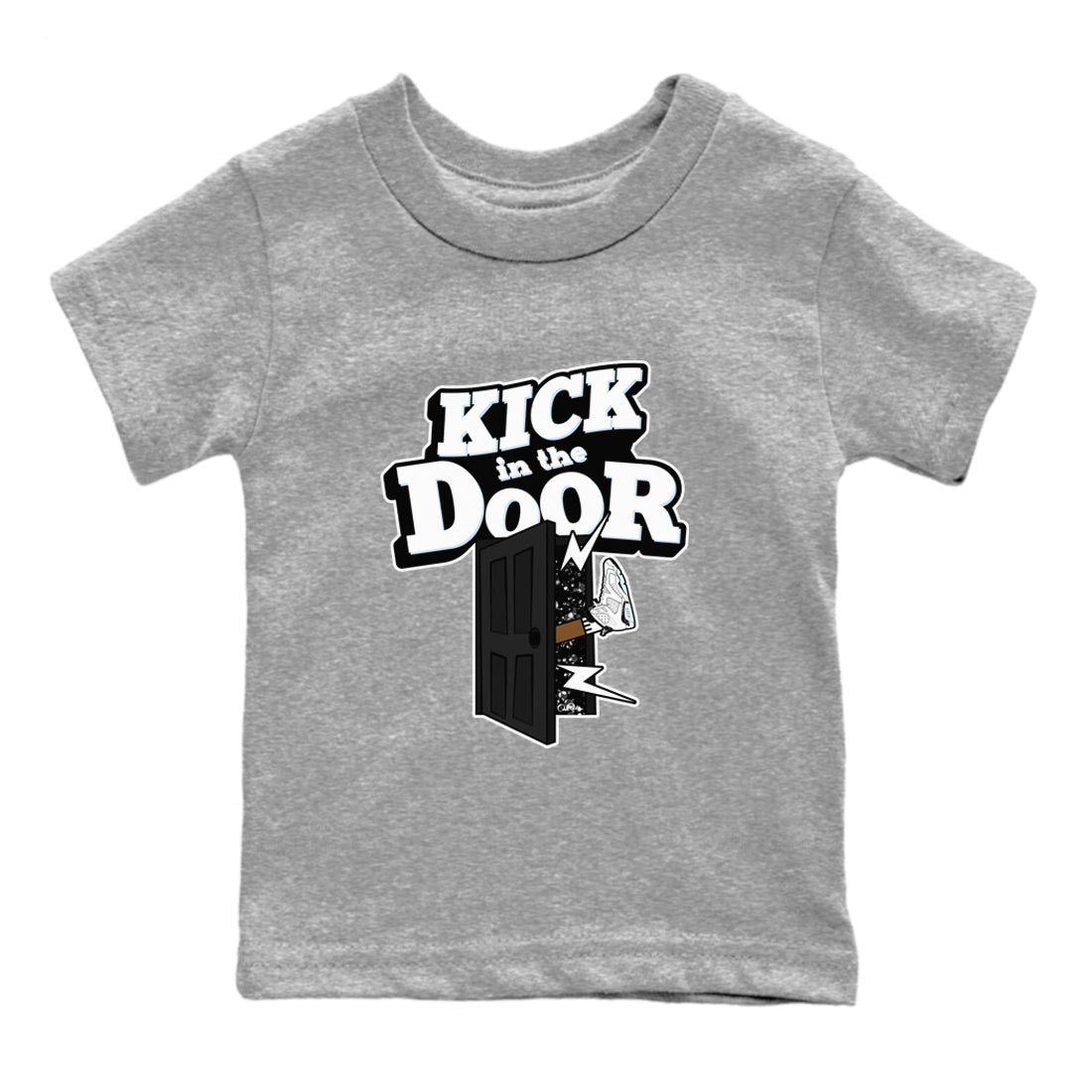 AJ6 White Black shirts to match jordans Kick In The Door sneaker match tees Air Jordan 6 White Black SNRT Sneaker Tees streetwear brand Baby and Youth Heather Grey 2 cotton tee