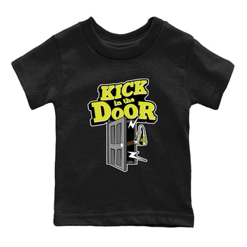 Kick In The Door baby and kids t-shirt crafted for little sneakerheads to shine with the Air Max 90 Cyber sneakers, displayed in Black 2.