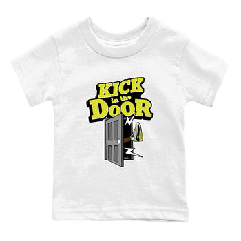 Kick In The Door baby and kids t-shirt crafted for little sneakerheads to shine with the Air Max 90 Cyber sneakers, displayed in White 2.
