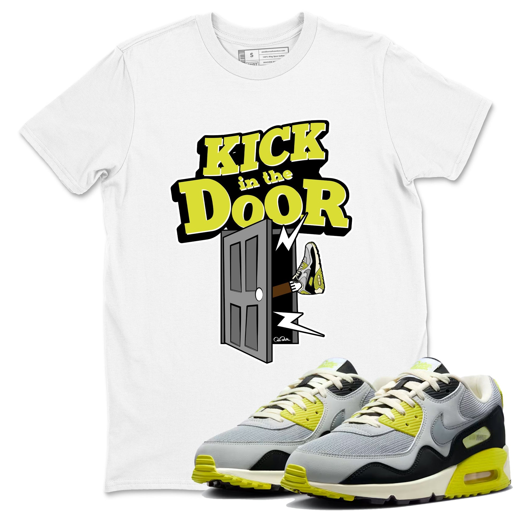 Kick In The Door sneaker match t-shirt styled to complete your fit with the Air Max 90 Cyber sneakers, shown in White 1.