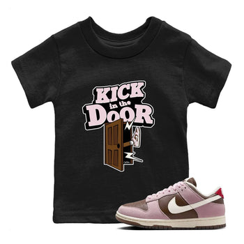 Dunk Cacao Wow And Pink Foam shirts to match jordans Kick In The Door sneaker match tees Dunk Cacao Wow And Pink Foam SNRT Sneaker Tees streetwear brand Baby and Youth Black 1 cotton tee