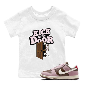 Dunk Cacao Wow And Pink Foam shirts to match jordans Kick In The Door sneaker match tees Dunk Cacao Wow And Pink Foam SNRT Sneaker Tees streetwear brand Baby and Youth White 1 cotton tee