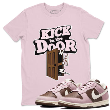 Dunk Cacao Wow And Pink Foam shirts to match jordans Kick In The Door sneaker match tees Dunk Cacao Wow And Pink Foam SNRT Sneaker Tees streetwear brand Pink 1 unisex cotton tee