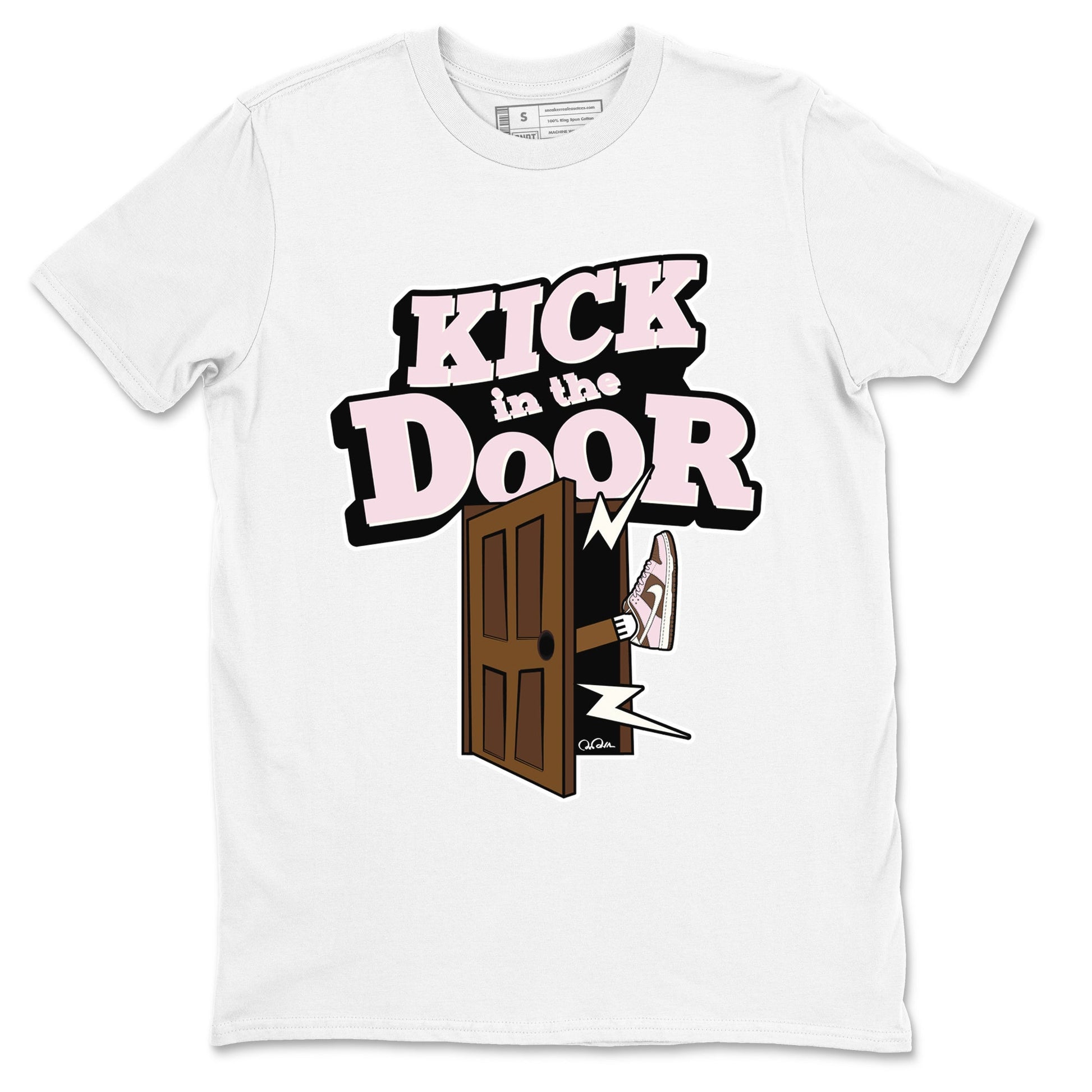 Dunk Cacao Wow And Pink Foam shirts to match jordans Kick In The Door sneaker match tees Dunk Cacao Wow And Pink Foam SNRT Sneaker Tees streetwear brand White 2 unisex cotton tee