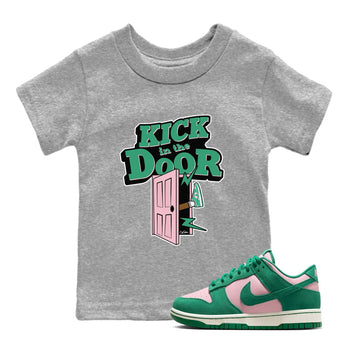 Dunk Low Medium Soft Pink Malachite shirt to match jordans Kick In The Door sneaker tees Dunk Medium Soft Pink Malachite SNRT sneaker release tees baby toddler Heather Grey 1 cotton Shirt