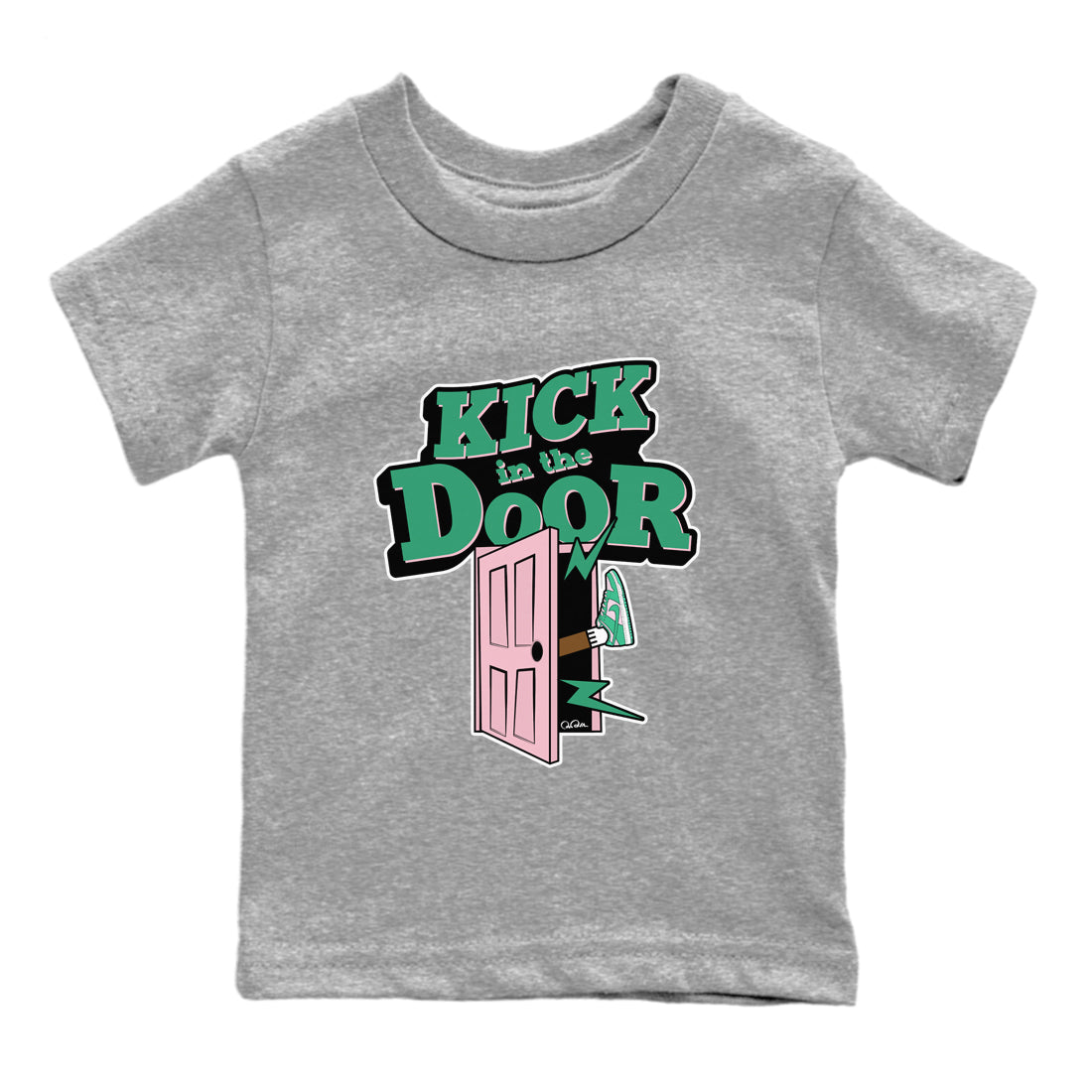 Dunk Low Medium Soft Pink Malachite shirt to match jordans Kick In The Door sneaker tees Dunk Medium Soft Pink Malachite SNRT sneaker release tees baby toddler Heather Grey 2 cotton Shirt