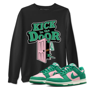 Dunk Low Medium Soft Pink Malachite shirt to match jordans Kick In The Door sneaker tees Dunk Medium Soft Pink Malachite SNRT Sneaker Release Tees unisex cotton Black 1 crew neck shirt