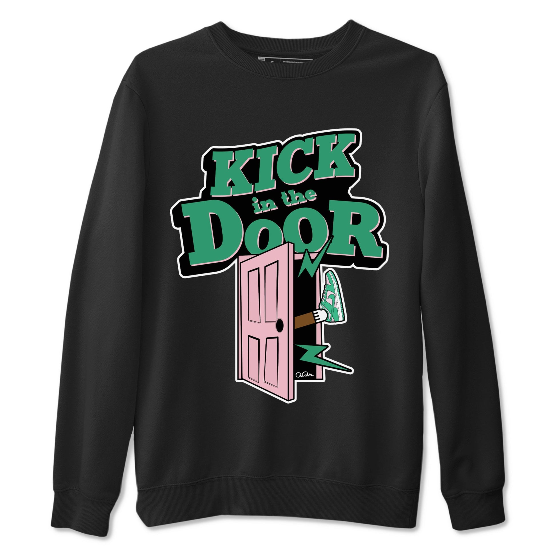 Dunk Low Medium Soft Pink Malachite shirt to match jordans Kick In The Door sneaker tees Dunk Medium Soft Pink Malachite SNRT Sneaker Release Tees unisex cotton Black 2 crew neck shirt