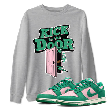 Dunk Low Medium Soft Pink Malachite shirt to match jordans Kick In The Door sneaker tees Dunk Medium Soft Pink Malachite SNRT Sneaker Release Tees unisex cotton Heather Grey 1 crew neck shirt
