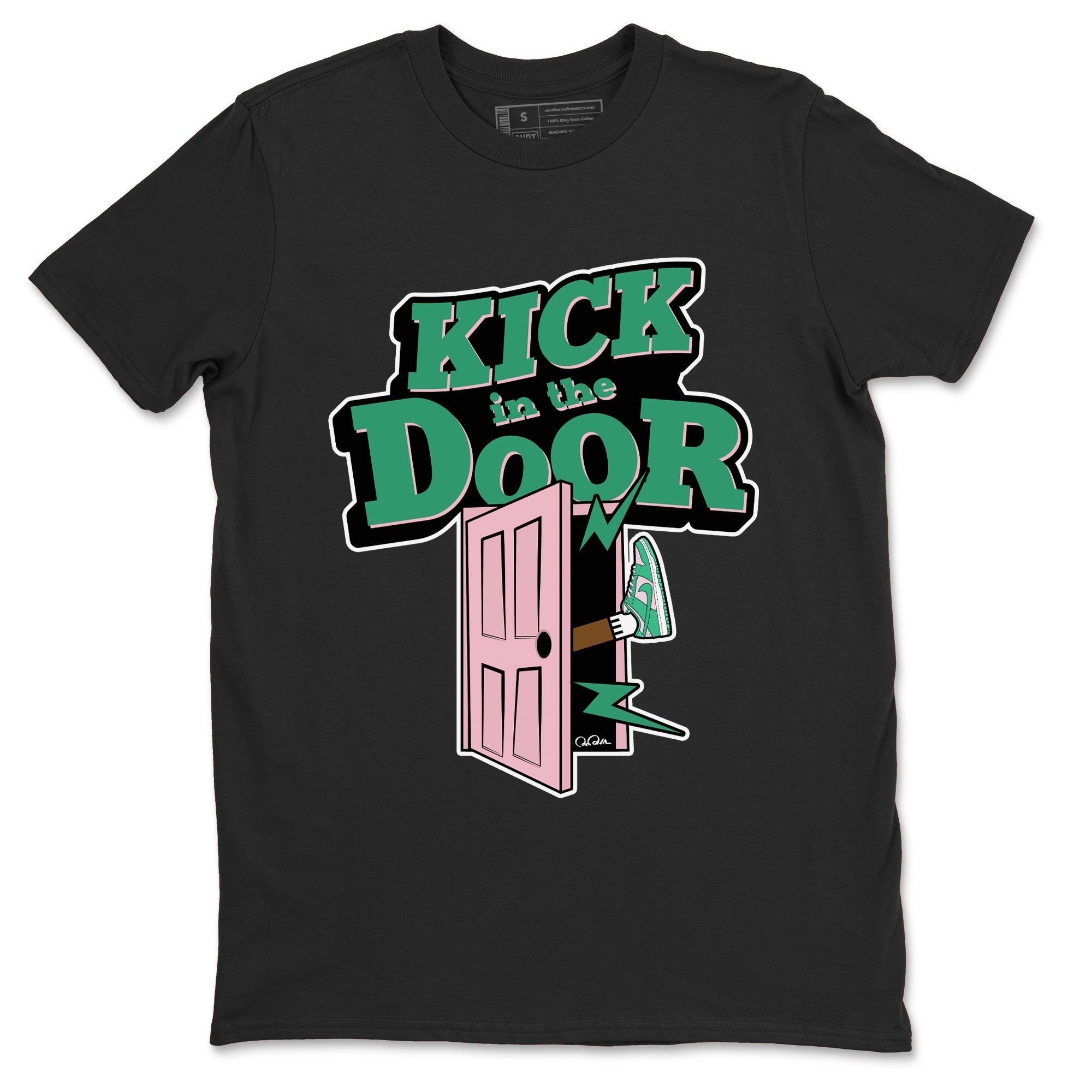 Dunk Low Medium Soft Pink Malachite shirt to match jordans Kick In The Door sneaker tees Dunk Medium Soft Pink Malachite SNRT Sneaker Release Tees unisex cotton Black 2 crew neck shirt