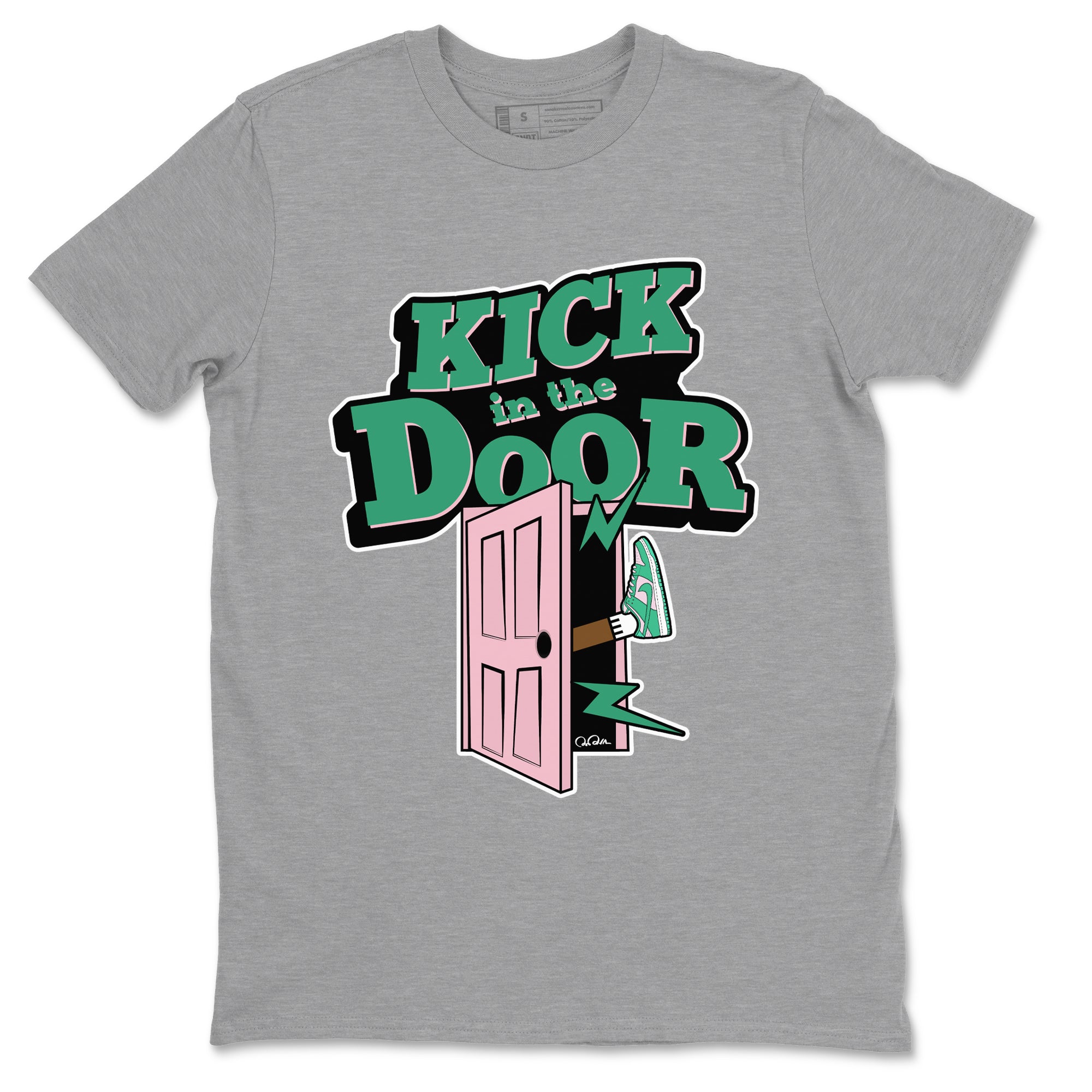 Dunk Low Medium Soft Pink Malachite shirt to match jordans Kick In The Door sneaker tees Dunk Medium Soft Pink Malachite SNRT Sneaker Release Tees unisex cotton Heather Grey 2 crew neck shirt