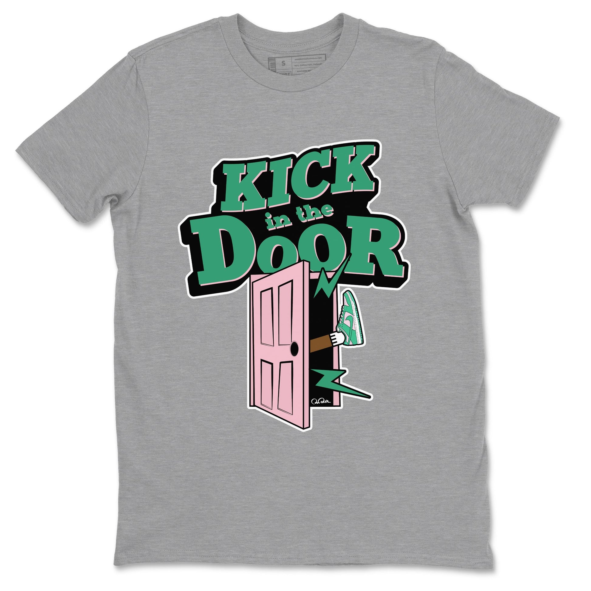 Dunk Low Medium Soft Pink Malachite shirt to match jordans Kick In The Door sneaker tees Dunk Medium Soft Pink Malachite SNRT Sneaker Release Tees unisex cotton Heather Grey 2 crew neck shirt