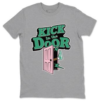 Dunk Low Medium Soft Pink Malachite shirt to match jordans Kick In The Door sneaker tees Dunk Medium Soft Pink Malachite SNRT Sneaker Release Tees unisex cotton Heather Grey 2 crew neck shirt