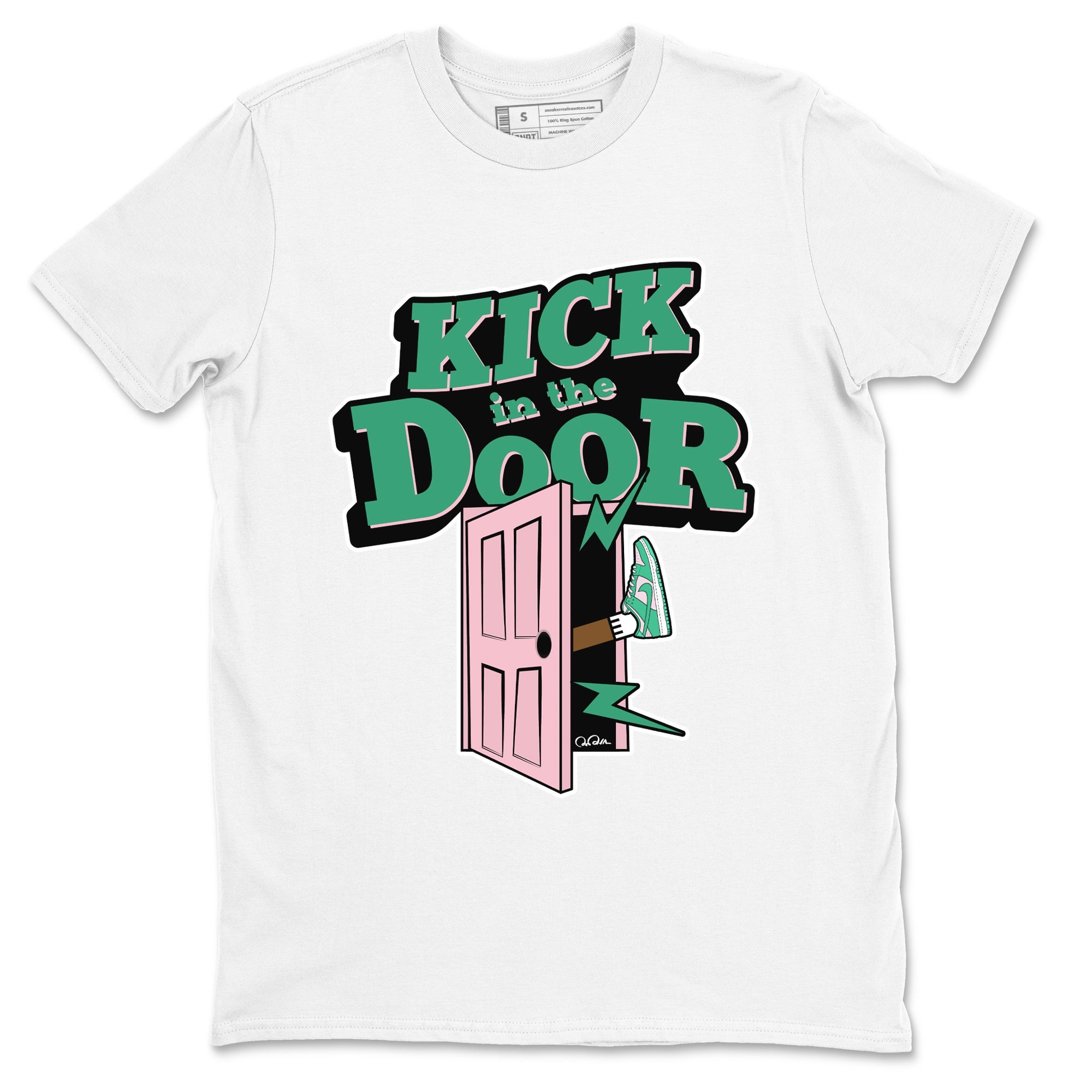 Dunk Low Medium Soft Pink Malachite shirt to match jordans Kick In The Door sneaker tees Dunk Medium Soft Pink Malachite SNRT Sneaker Release Tees unisex cotton White 2 crew neck shirt