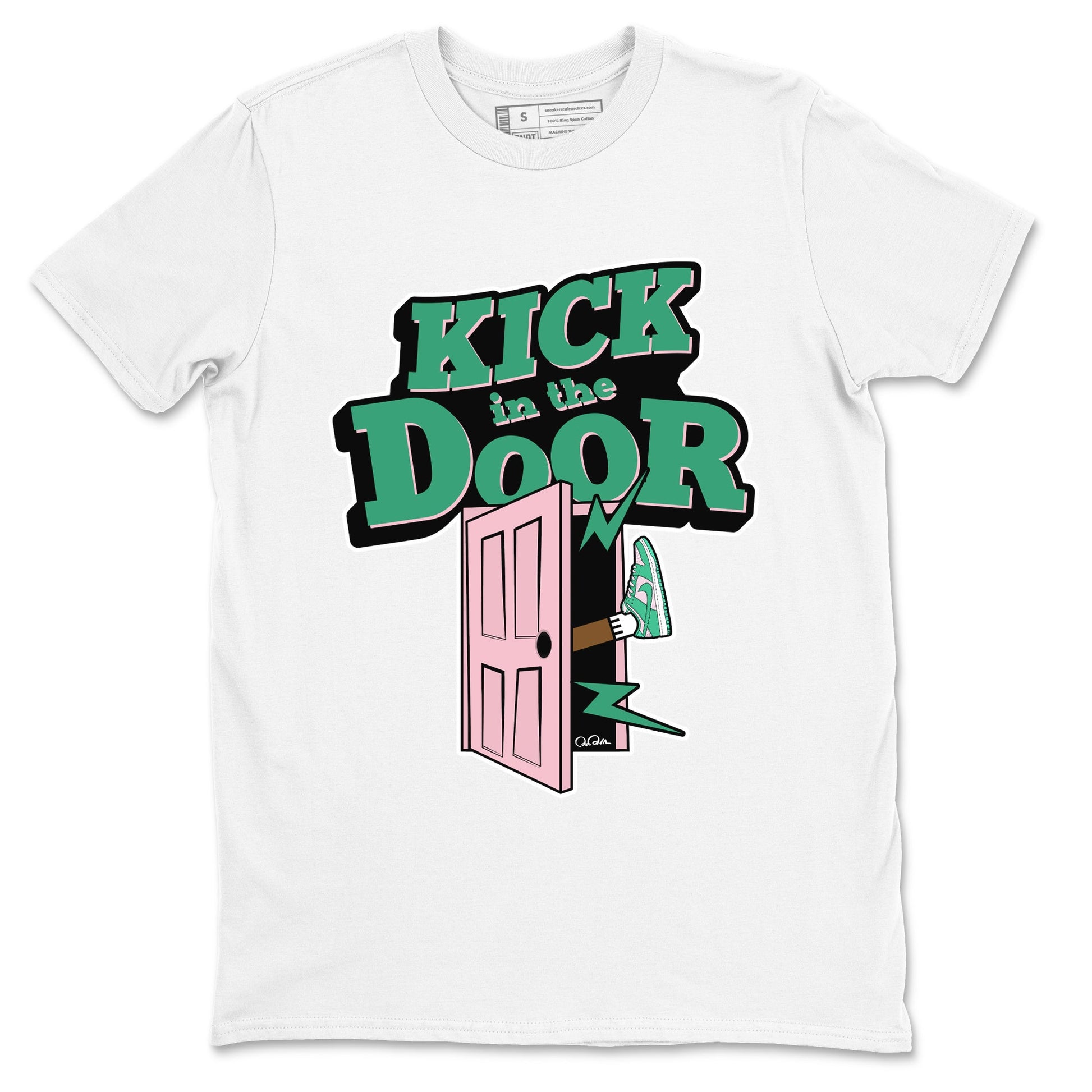 Dunk Low Medium Soft Pink Malachite shirt to match jordans Kick In The Door sneaker tees Dunk Medium Soft Pink Malachite SNRT Sneaker Release Tees unisex cotton White 2 crew neck shirt