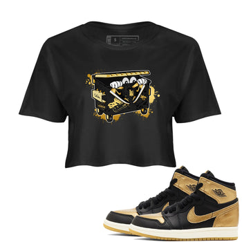 1s Black Metallic Gold shirts to match jordans Kick Trash sneaker match tees Air Jordan 1 Black Metallic Gold SNRT Sneaker Tees streetwear brand Black 1 crop tee