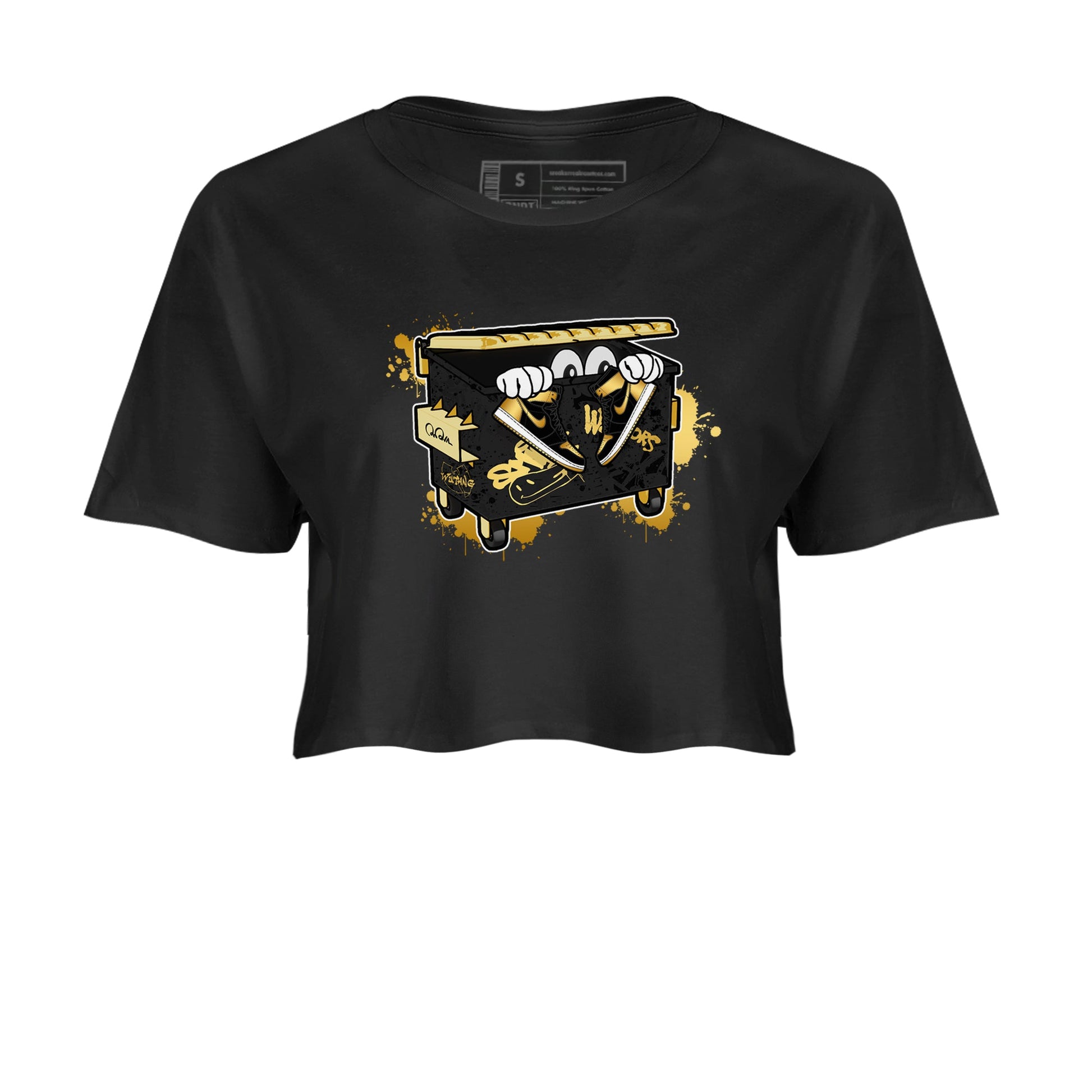 1s Black Metallic Gold shirts to match jordans Kick Trash sneaker match tees Air Jordan 1 Black Metallic Gold SNRT Sneaker Tees streetwear brand Black 2 crop tee