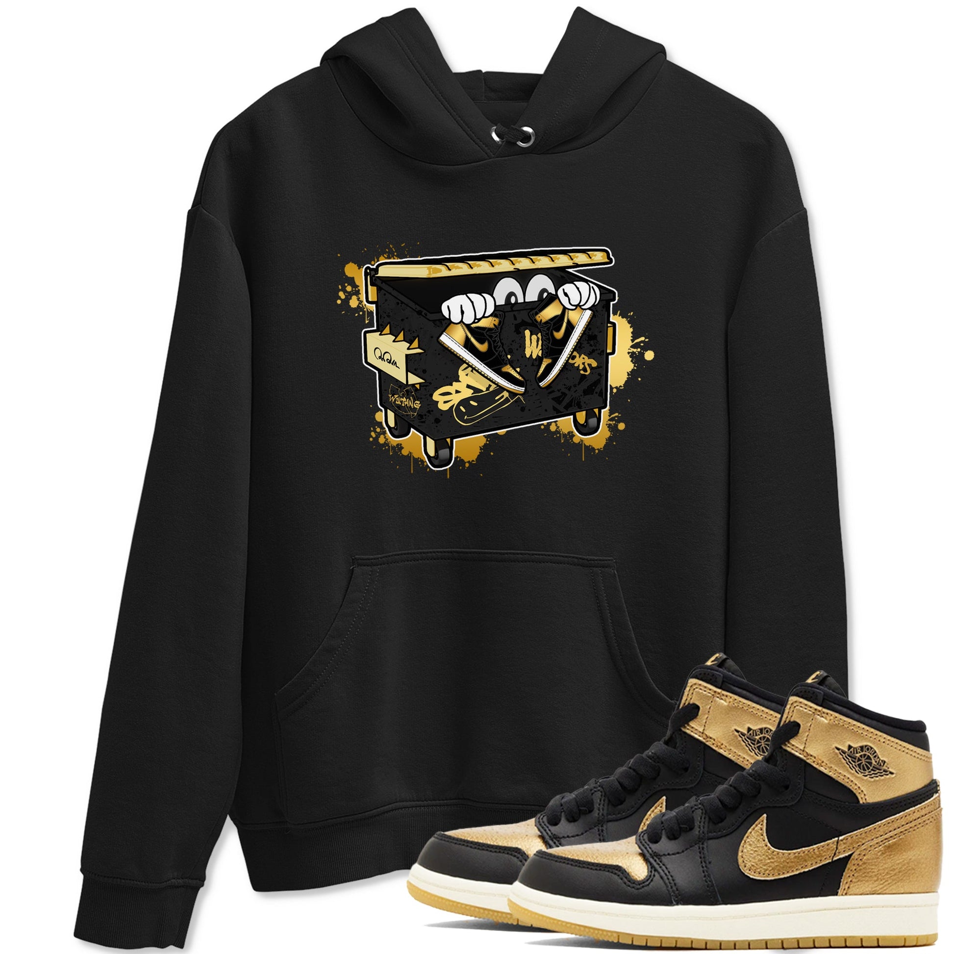 1s Black Metallic Gold shirts to match jordans Kick Trash sneaker match tees Air Jordan 1 Black Metallic Gold SNRT Sneaker Tees streetwear brand Black 1 unisex cotton tee