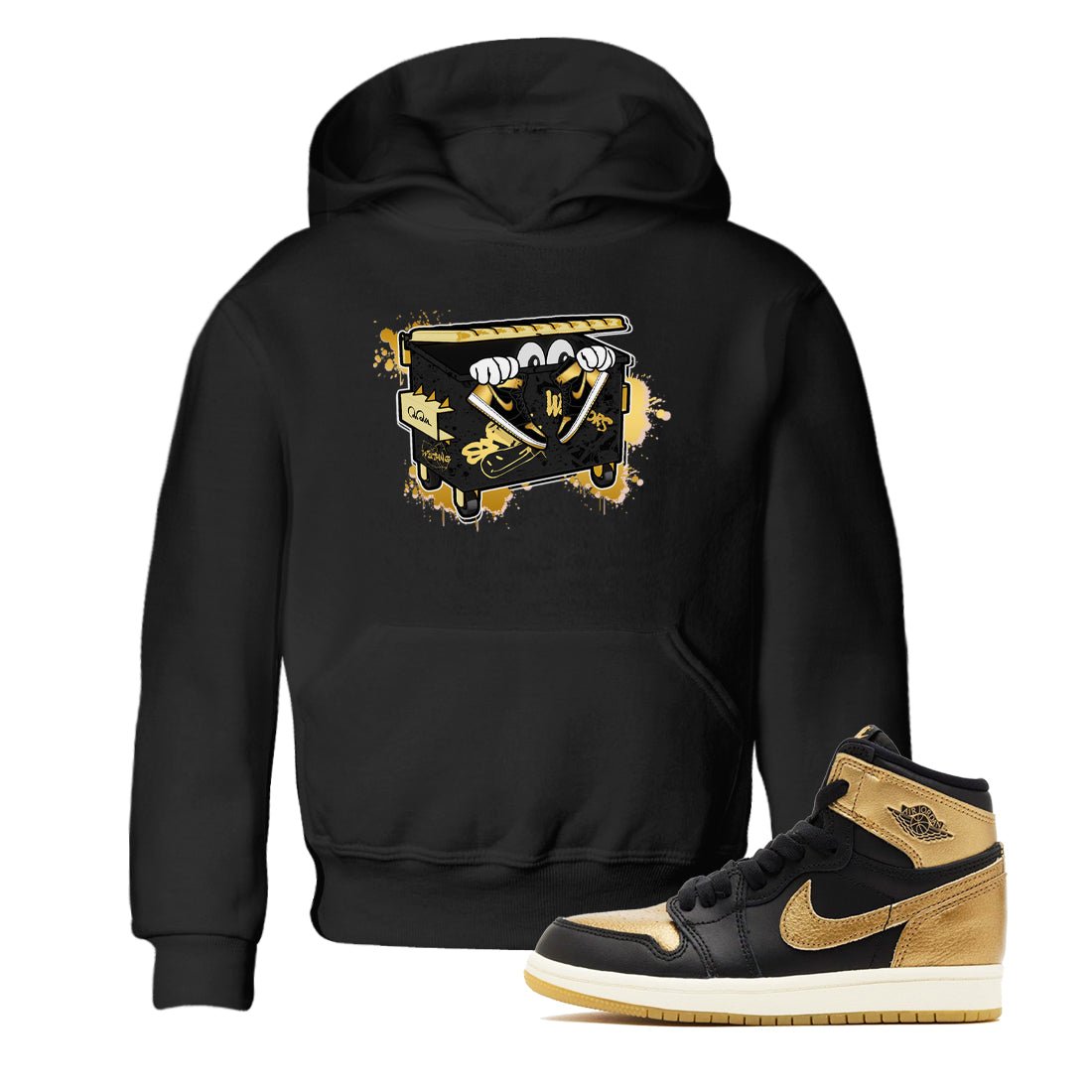 1s Black Metallic Gold shirts to match jordans Kick Trash sneaker match tees Air Jordan 1 Black Metallic Gold SNRT Sneaker Tees streetwear brand Baby and Youth Black 1 cotton tee