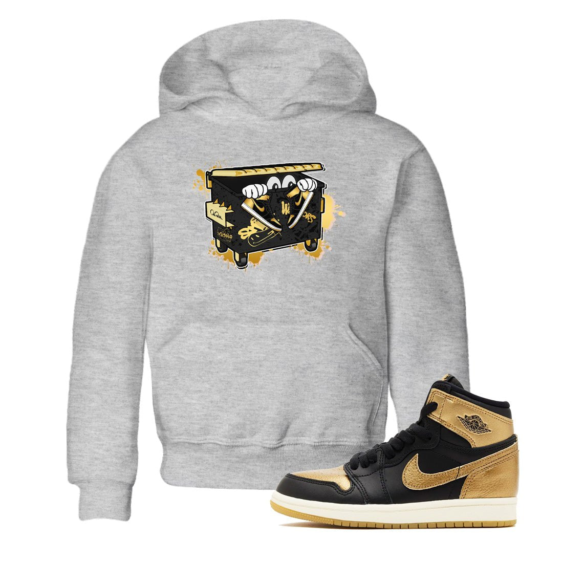1s Black Metallic Gold shirts to match jordans Kick Trash sneaker match tees Air Jordan 1 Black Metallic Gold SNRT Sneaker Tees streetwear brand Baby and Youth Heather Grey 1 cotton tee