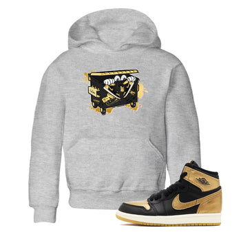 1s Black Metallic Gold shirts to match jordans Kick Trash sneaker match tees Air Jordan 1 Black Metallic Gold SNRT Sneaker Tees streetwear brand Baby and Youth Heather Grey 1 cotton tee