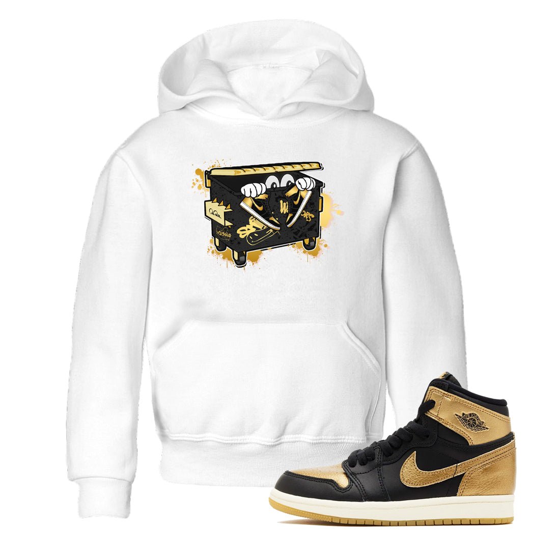 1s Black Metallic Gold shirts to match jordans Kick Trash sneaker match tees Air Jordan 1 Black Metallic Gold SNRT Sneaker Tees streetwear brand Baby and Youth White 1 cotton tee