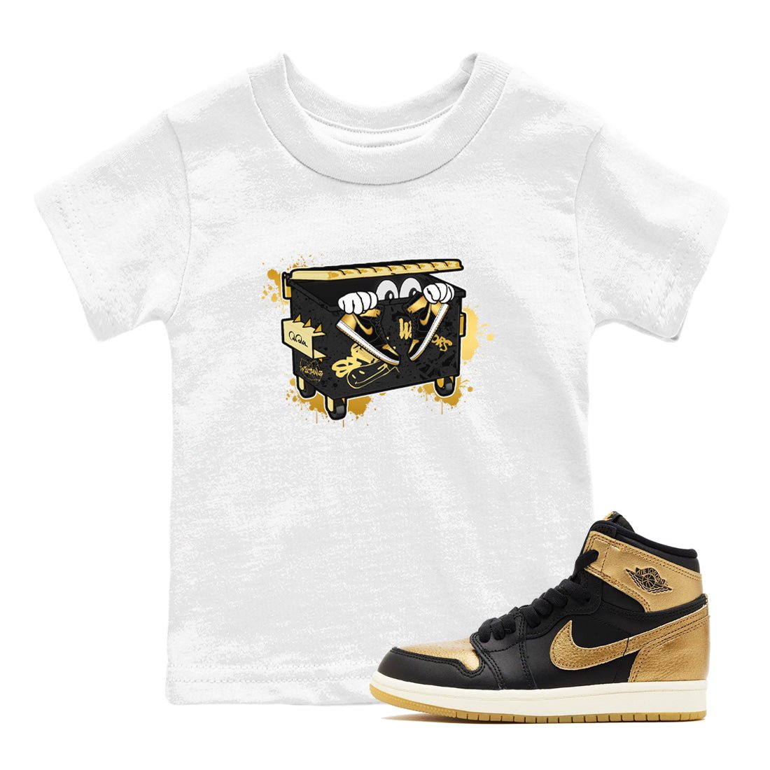 1s Black Metallic Gold shirts to match jordans Kick Trash sneaker match tees Air Jordan 1 Black Metallic Gold SNRT Sneaker Tees streetwear brand Baby and Youth White 1 cotton tee