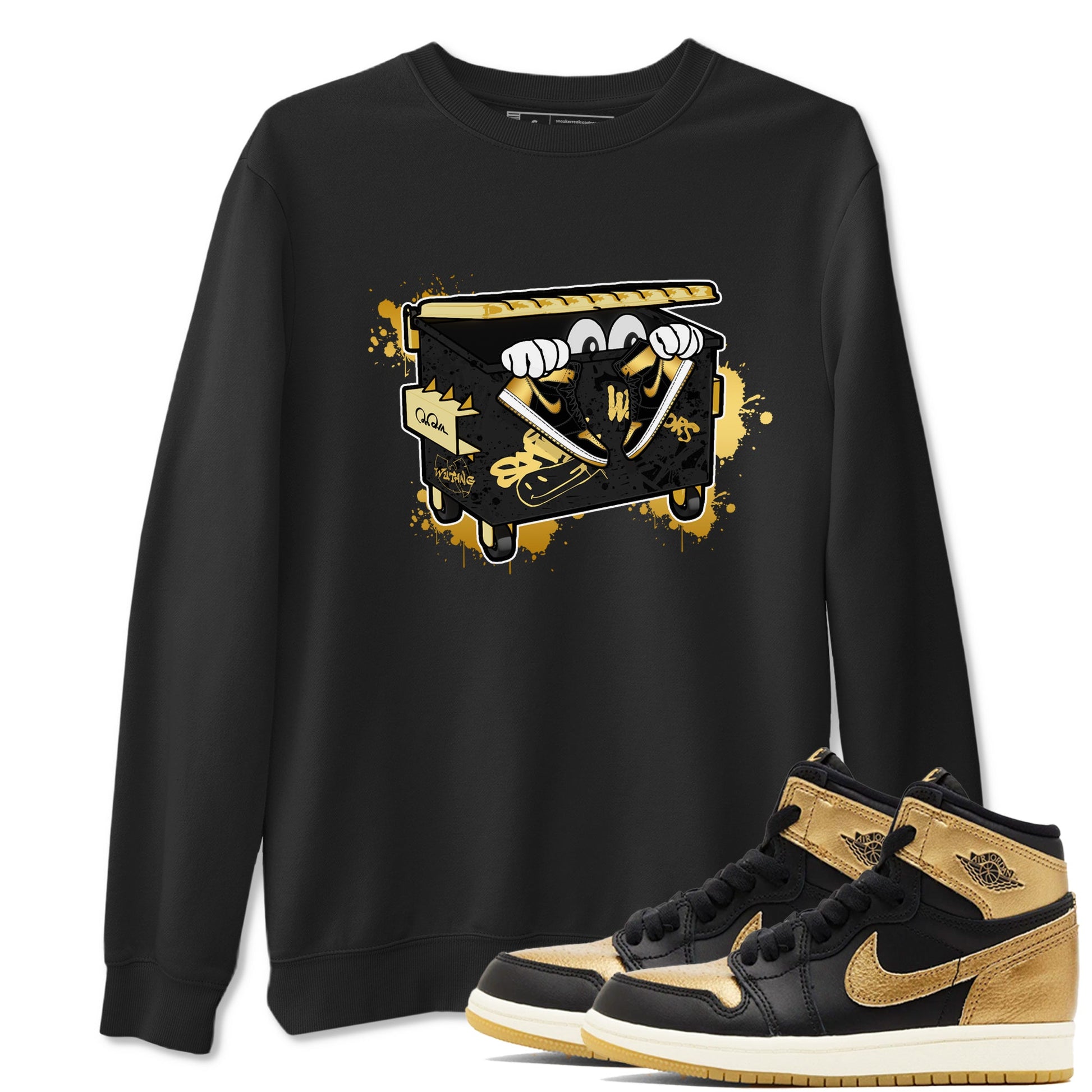 1s Black Metallic Gold shirts to match jordans Kick Trash sneaker match tees Air Jordan 1 Black Metallic Gold SNRT Sneaker Tees streetwear brand Black 1 unisex cotton tee