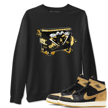 1s Black Metallic Gold shirts to match jordans Kick Trash sneaker match tees Air Jordan 1 Black Metallic Gold SNRT Sneaker Tees streetwear brand Black 1 unisex cotton tee