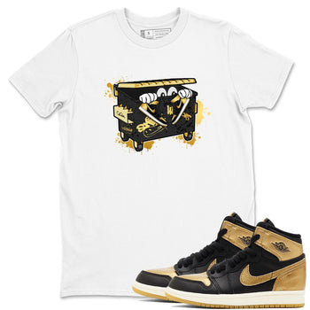 1s Black Metallic Gold shirts to match jordans Kick Trash sneaker match tees Air Jordan 1 Black Metallic Gold SNRT Sneaker Tees streetwear brand White 1 unisex cotton tee