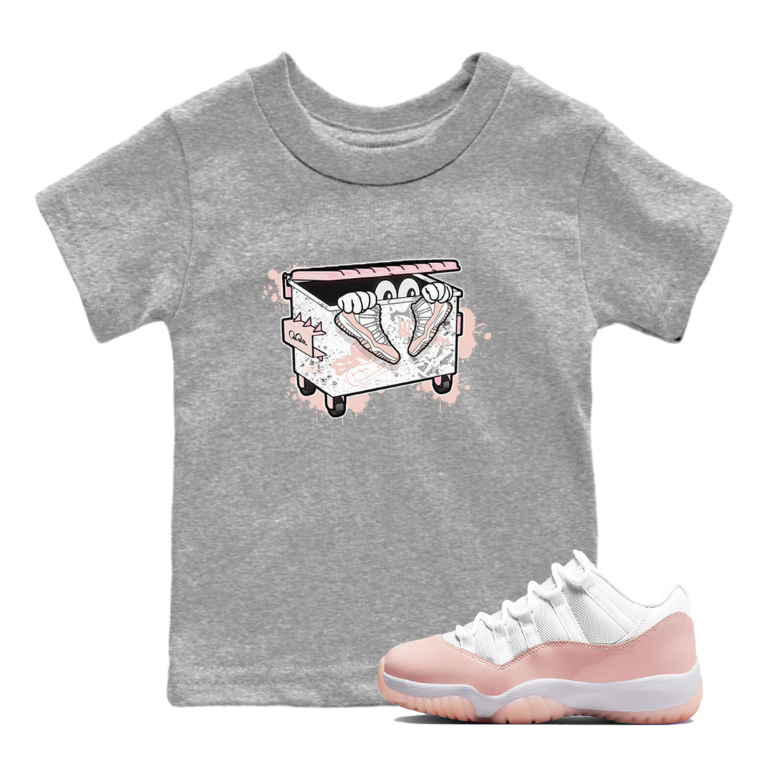 AJ11 Legend Pink shirts to match jordans Kick Trash sneaker match tees Air Jordan 11 Legend Pink SNRT Sneaker Tees streetwear brand Baby and Youth Heather Grey 1 cotton tee