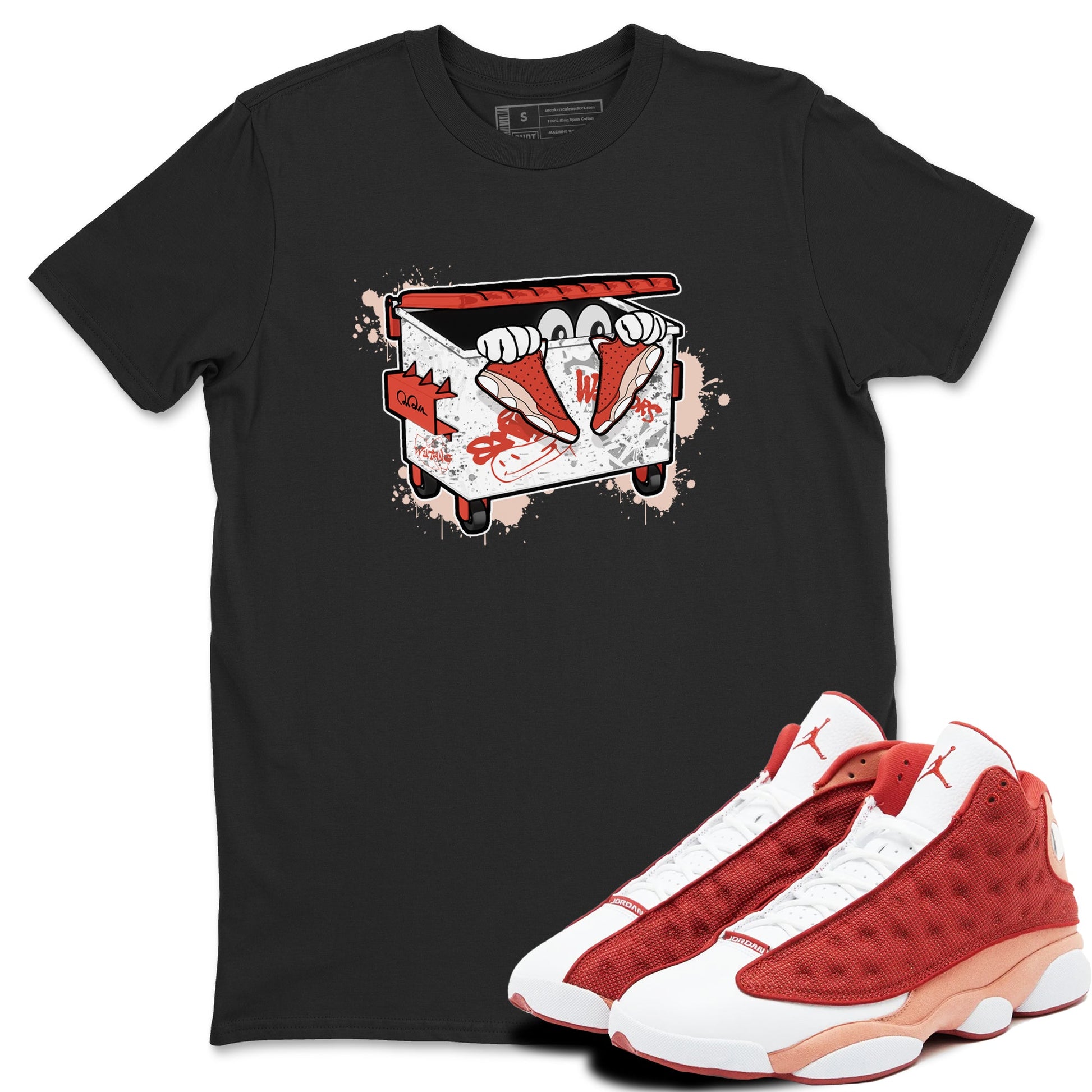 13s Dune Red shirts to match jordans Kick Trash sneaker match tees Air Jordan 13 Dune Red SNRT Sneaker Tees streetwear brand Black 1 unisex cotton tee
