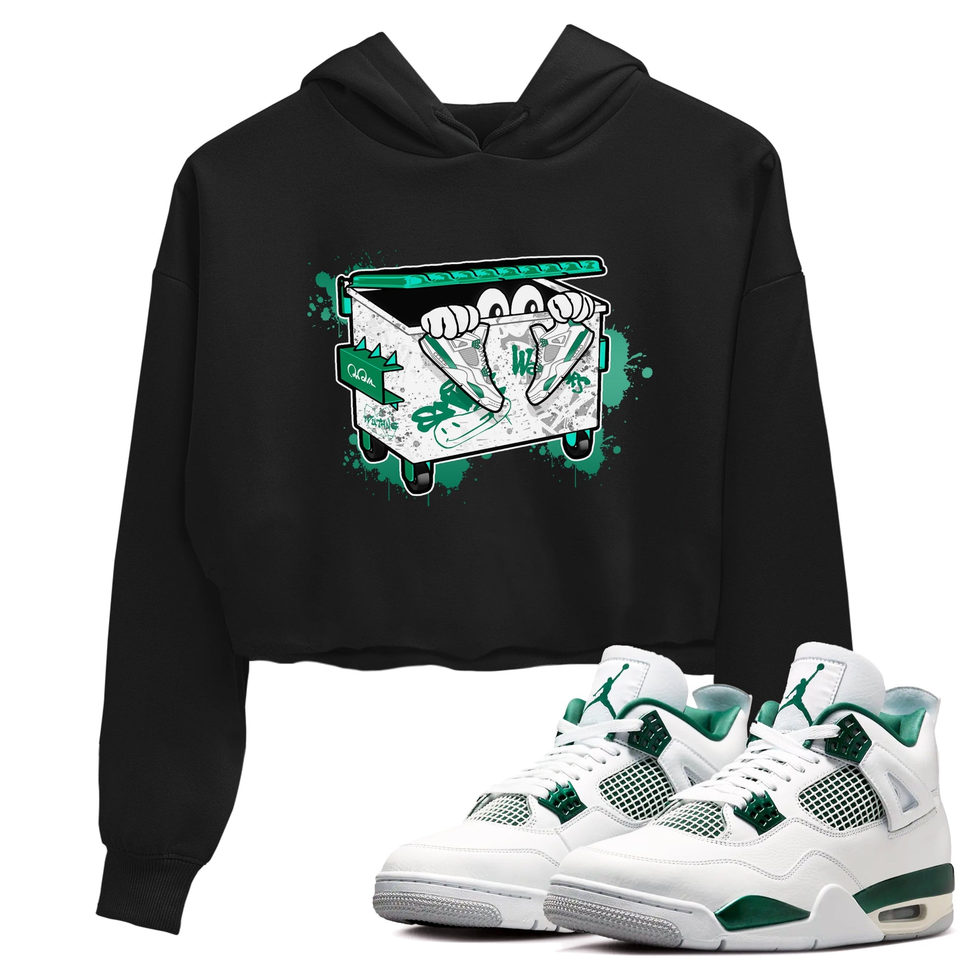 4s Oxidized Green shirts to match jordans Kick Trash sneaker match tees Air Jordan 4 Oxidized Green SNRT Sneaker Tees streetwear brand Black 1 crop tee