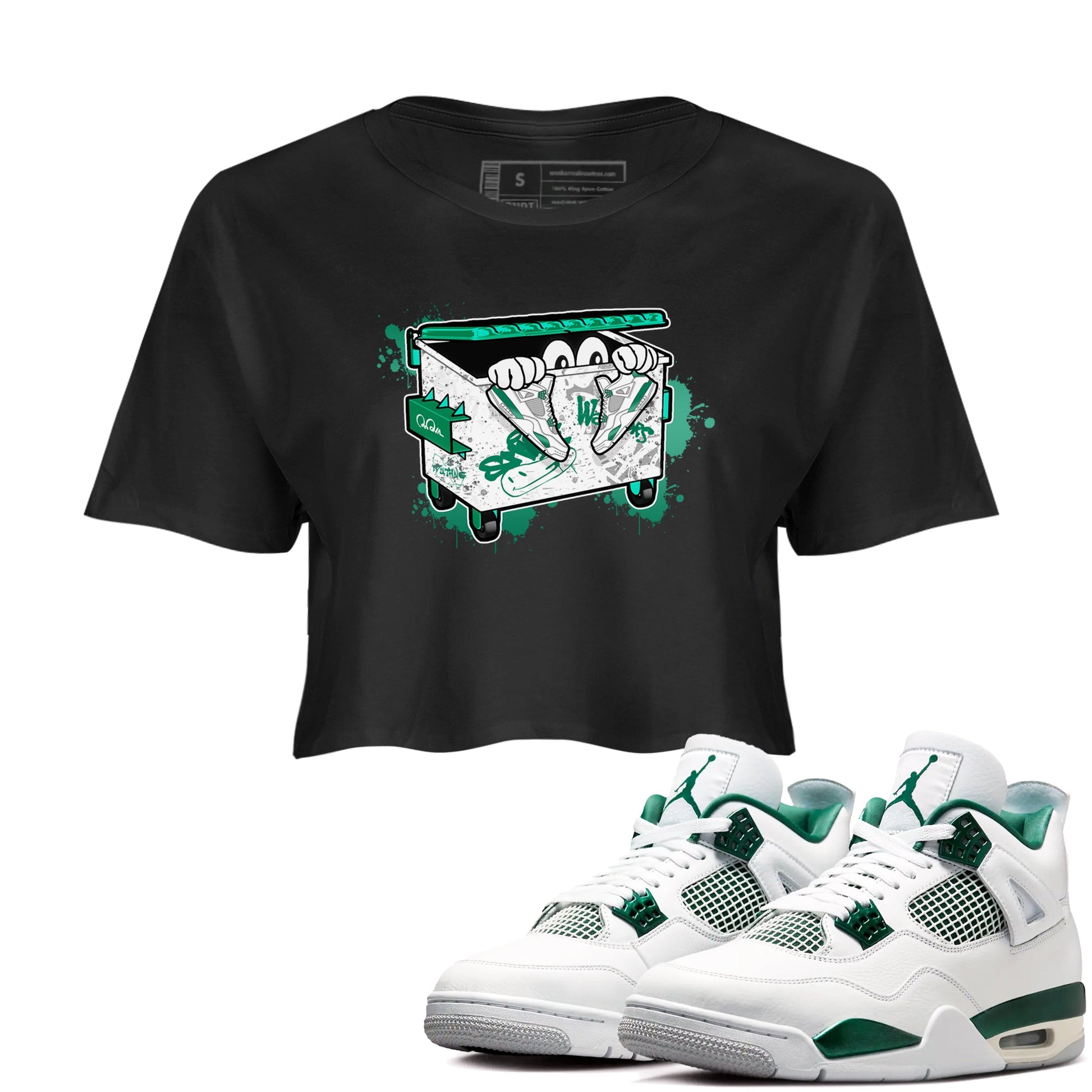 4s Oxidized Green shirts to match jordans Kick Trash sneaker match tees Air Jordan 4 Oxidized Green SNRT Sneaker Tees streetwear brand Black 1 crop tee