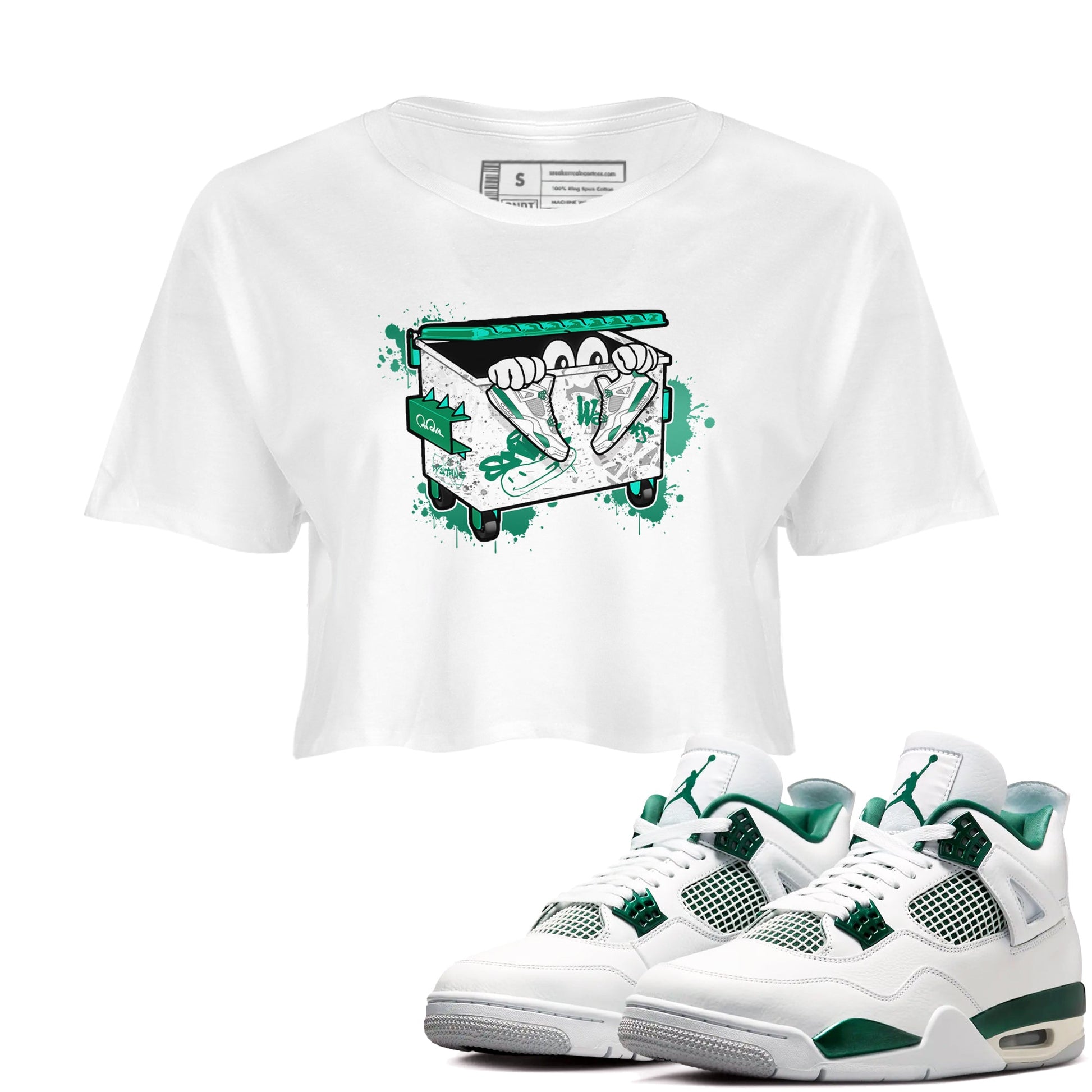 4s Oxidized Green shirts to match jordans Kick Trash sneaker match tees Air Jordan 4 Oxidized Green SNRT Sneaker Tees streetwear brand White 1 crop tee