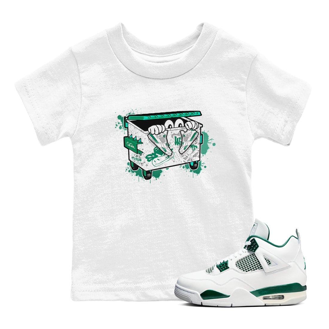 4s Oxidized Green shirts to match jordans Kick Trash sneaker match tees Air Jordan 4 Oxidized Green SNRT Sneaker Tees streetwear brand Baby and Youth White 1 cotton tee