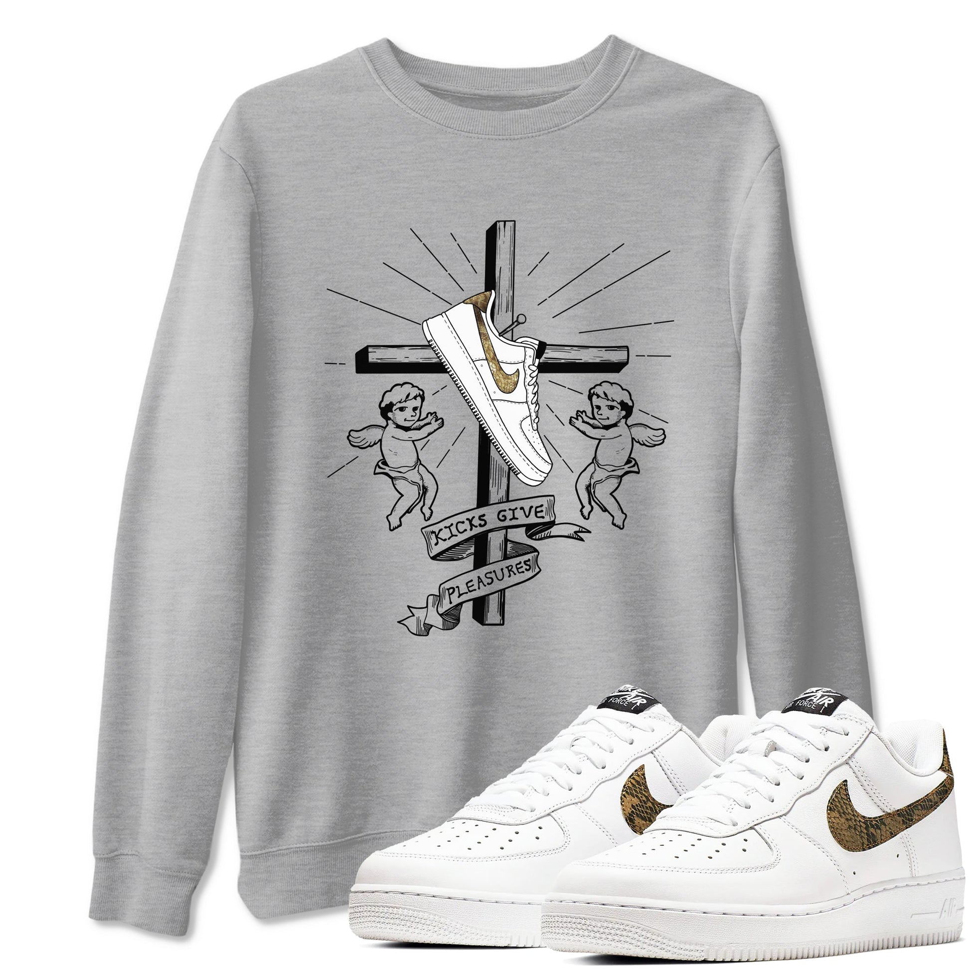 Air Force 1 Ivory Snake shirt to match jordans Kicks Give Pleasures sneaker tees Air Force 1 Ivory Snake SNRT Sneaker Release Tees unisex cotton Heather Grey 1 crew neck shirt