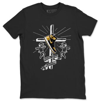 1s Black Metallic Gold shirts to match jordans Kicks Give Pleasures sneaker match tees Jordan 1 High OG Black and Gold SNRT Sneaker Tees streetwear brand Black 2 unisex cotton tee