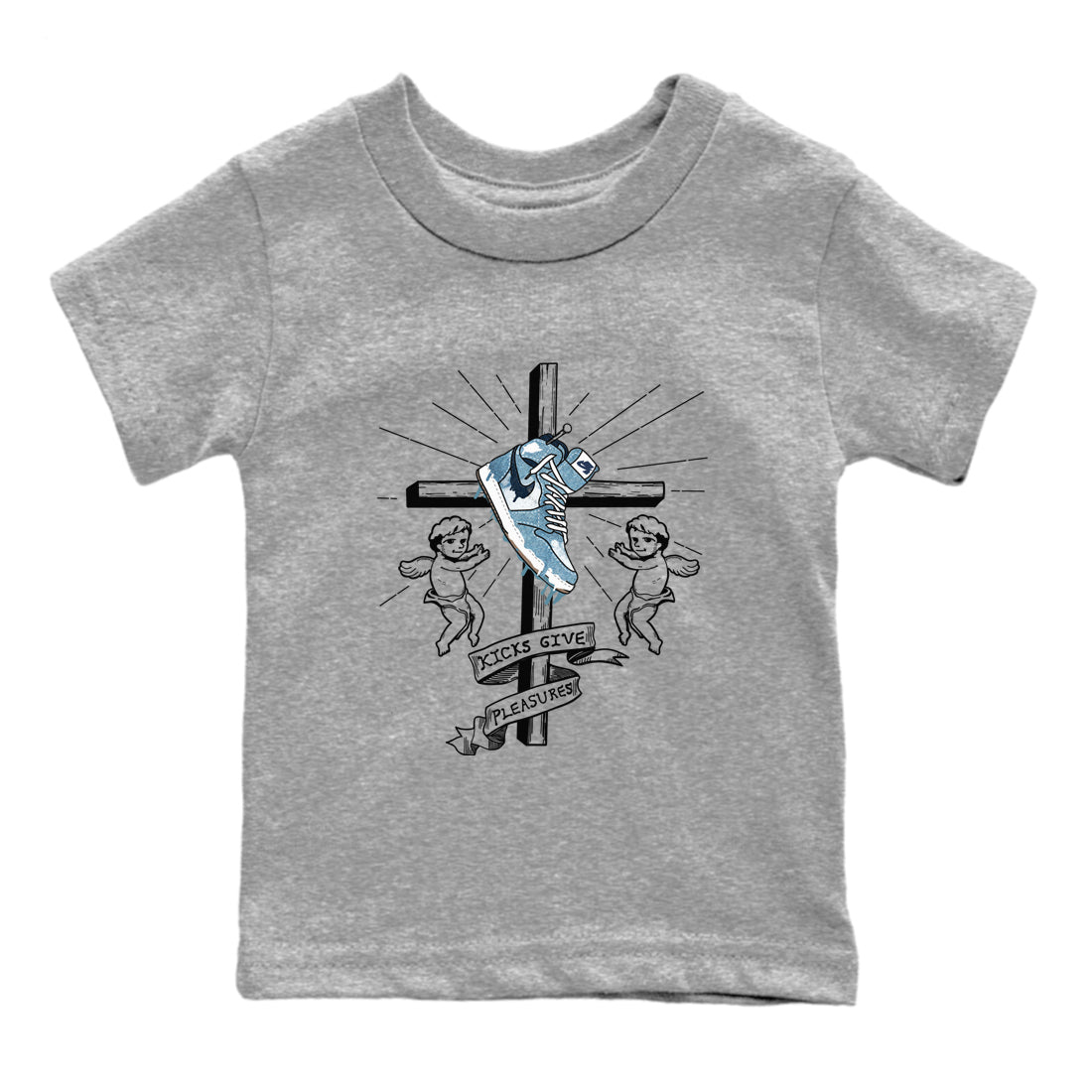 1s Denim shirts to match jordans Kicks Give Pleasures sneaker match tees Air Jordan 1 Denim SNRT Sneaker Tees streetwear brand Baby and Youth Heather Grey 2 cotton tee