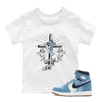 1s Denim shirts to match jordans Kicks Give Pleasures sneaker match tees Air Jordan 1 Denim SNRT Sneaker Tees streetwear brand Baby and Youth White 1 cotton tee