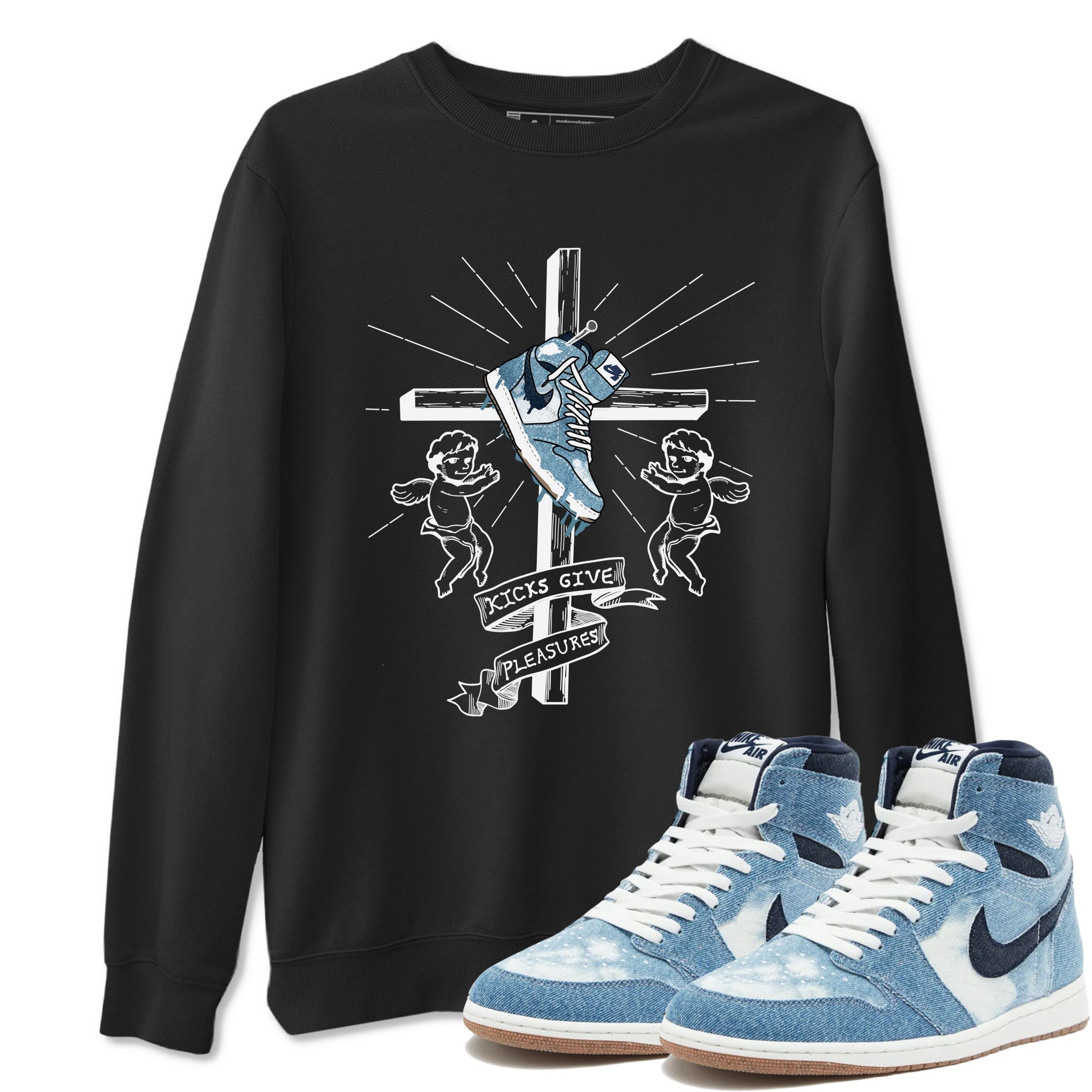 1s Denim shirts to match jordans Kicks Give Pleasures sneaker match tees Air Jordan 1 Denim SNRT Sneaker Tees streetwear brand Black 1 unisex cotton tee