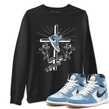 1s Denim shirts to match jordans Kicks Give Pleasures sneaker match tees Air Jordan 1 Denim SNRT Sneaker Tees streetwear brand Black 1 unisex cotton tee